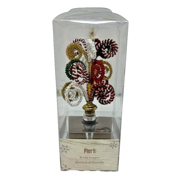 Pier 1 Imports Beaded Wine Bottle Stopper Christmas Tree Holiday - Picture 1 of 6